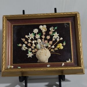 Vintage Shell Flower Shadowbox Wall Art - Cream, Yellow, Green